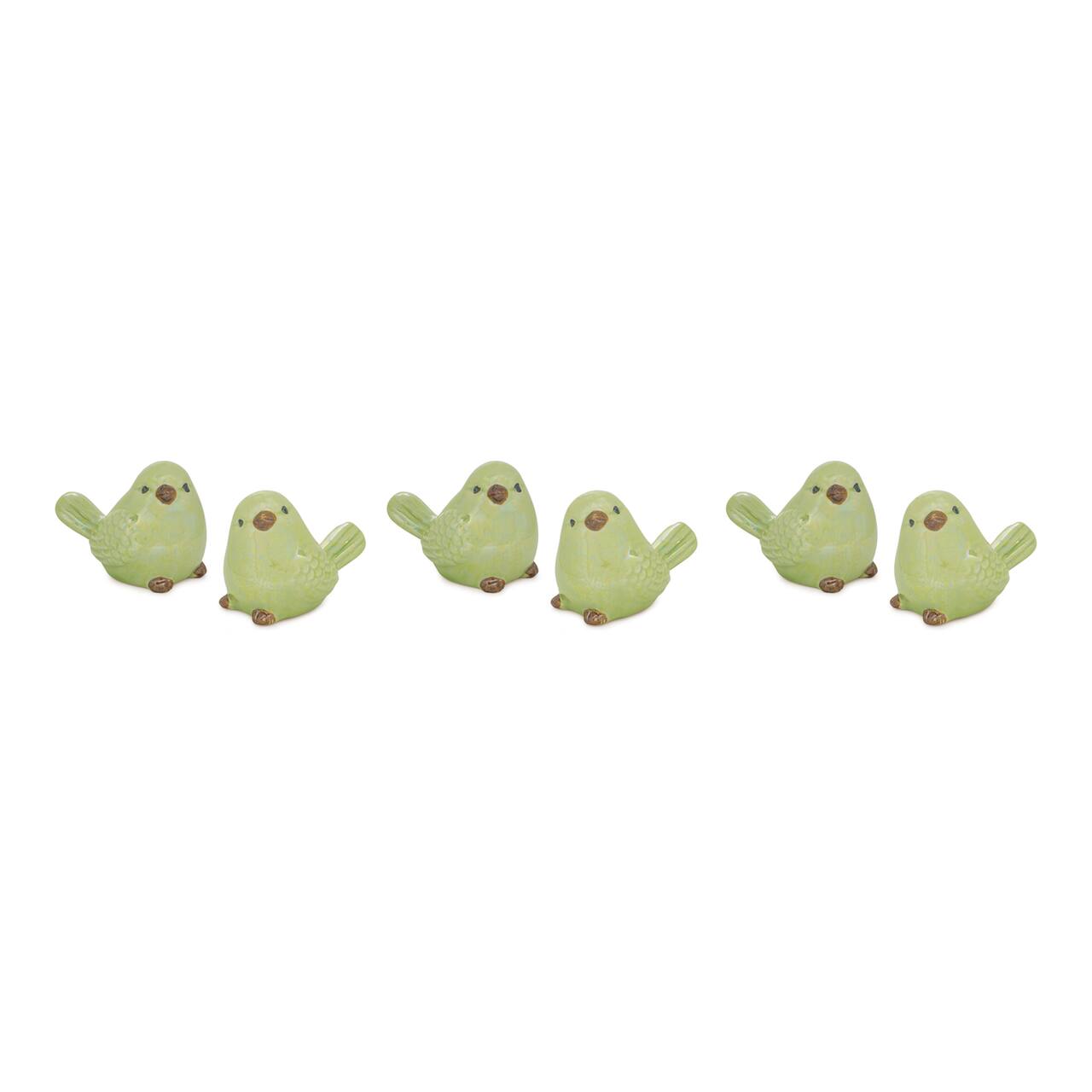 Iridescent Green Ceramic Bird Figurines Set